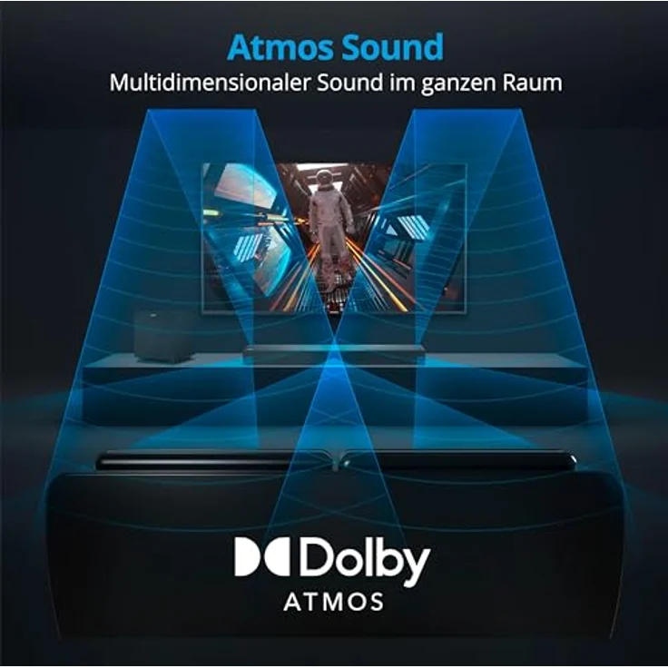 MEDION S61022 3.1 Dolby Atmos Soundbar mit kabellosen Subwoofer (für TV Geräte, Bluetooth 5.3, HDMI eARC CEC, optischer Eingang, AUX, 3 x 20 W + 60 W (RMS) Subwoofer kabellos, Fernbedienung – Bild 3