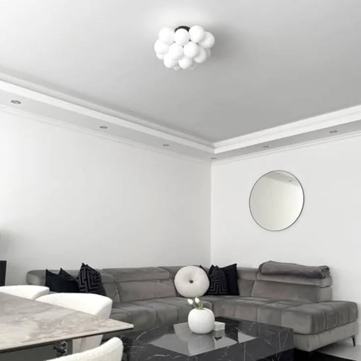 Qazqa - Design Art-Deco-Deckenleuchte Uvas Schwarz mit Opalglas 4-flammig - LED geeignet G9 – Bild 2