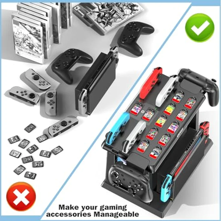 Kytok Switch Spiele Aufbewahrung mit Joy-Con Ladestation, 28 Spielkarten und TV-Dock für Switch/OLED, Schwarz – Bild 3