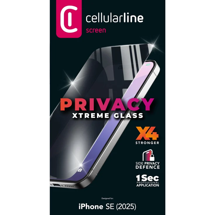Cellularline Xtreme Glass Privacy, Smartphone Schutzfolie für Apple iPhone 16e, transparent, mit privater Filterungsfunktion und Anti-Fingerabdruck-Beschichtung