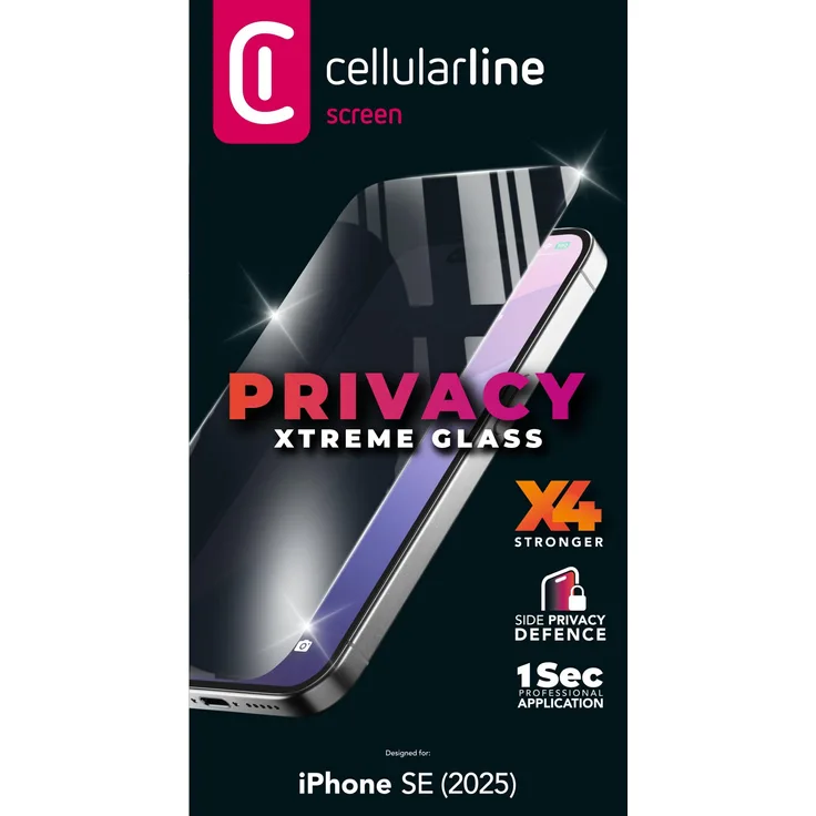 Cellularline Xtreme Glass Privacy, Smartphone Schutzfolie für Apple iPhone 16e, transparent, mit privater Filterungsfunktion und Anti-Fingerabdruck-Beschichtung