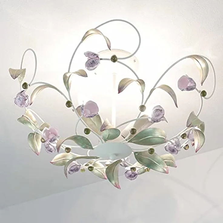 Licht-Erlebnisse Deckenlampe Glas Metall Weiß Rosa Küche Flur Wohnzimmer 3-flmg Floral Deckenleuchte Esstisch ROSE