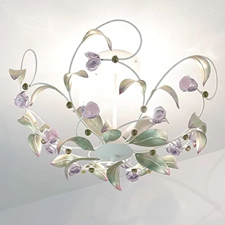 Licht-Erlebnisse Deckenlampe Glas Metall Weiß Rosa Küche Flur Wohnzimmer 3-flmg Floral Deckenleuchte Esstisch ROSE – Bild 1