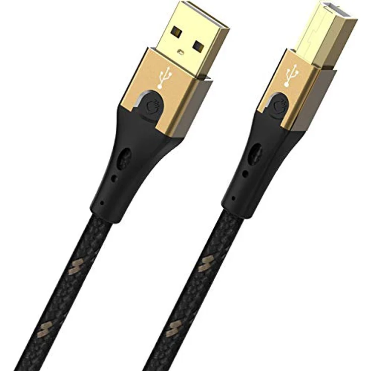 Oehlbach Primus USB-Kabel Typ B 2.0 - State of the Art - High Speed 480 Mb-s hochflexibel Metallstecker HPOCC 3-Fach Schirmung - Drucker, Scanner, Audio Verstärker 50 cm, Schwarz-Gold - Preisvergleich – Bild 1