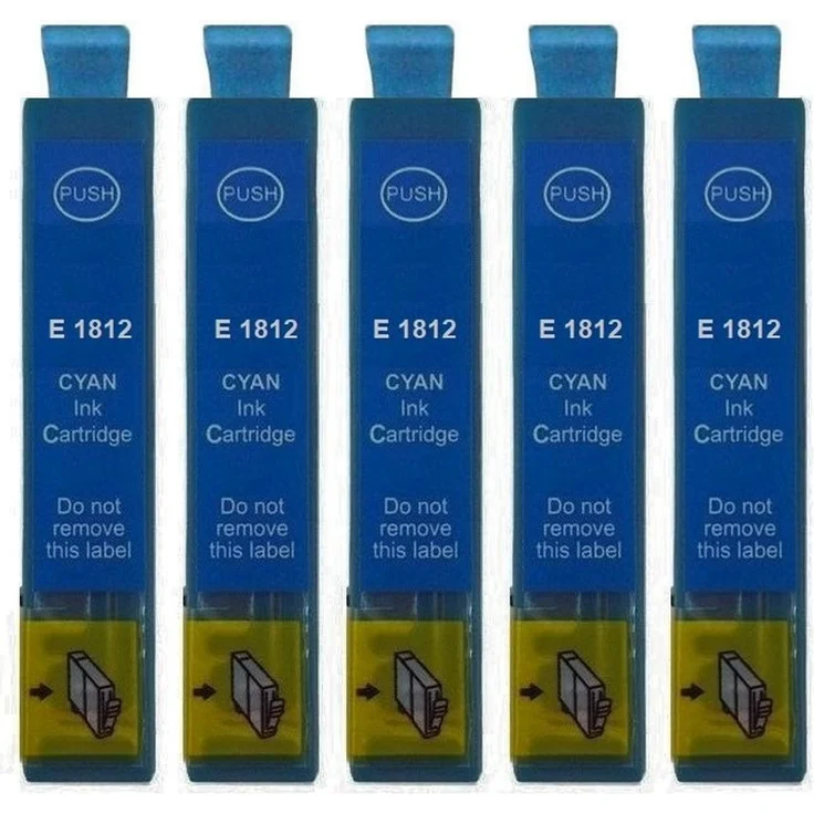 inkpro 5 x Druckerpatrone T18XL, kompatibel mit Epson T1812, cyan, ersetzt T1802, 10 ml Füllmenge