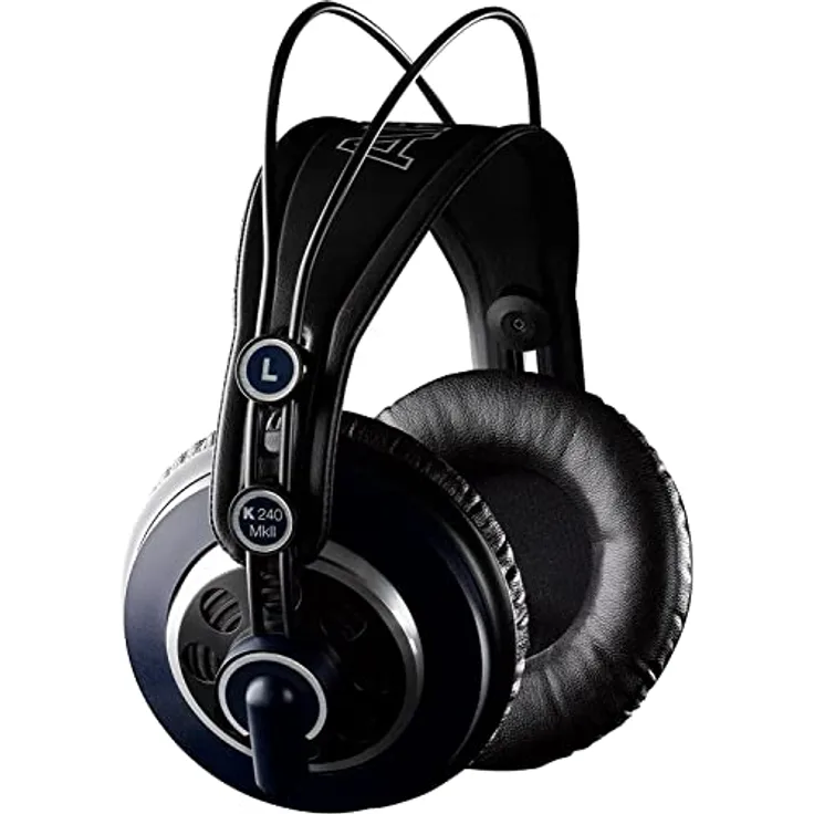 AKG K240 MKII Professioneller halboffener Over-Ear-Studiokopfhörer, selbstjustierender Kopfbügel, Hochleistungsdesign, 3mm und 1/4"-Adapter - Schwarz und Blau