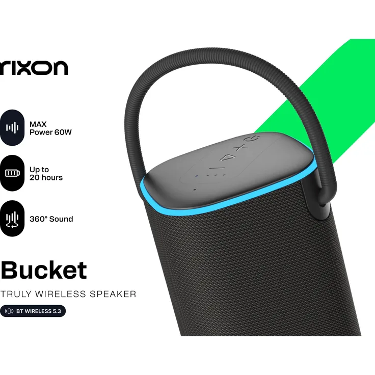Rixon Bucket Bluetooth Lautsprecher 60W, tragbarer Bluetooth Speaker, Schwarz