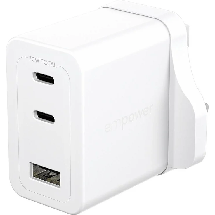 PanzerGlass empower by?? High-Speed 70W Multiple Ch, USB-C Ladegerät mit UK-Stecker, Weiss, Schutz vor Überhitzung und GaN-Technologie