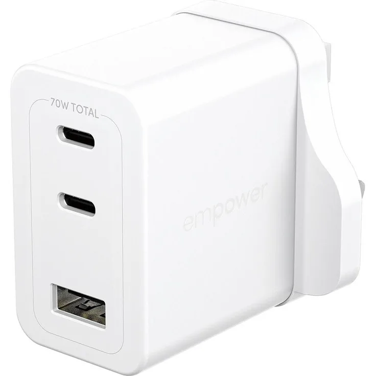 PanzerGlass empower by?? High-Speed 70W Multiple Ch, USB-C Ladegerät mit UK-Stecker, Weiss, Schutz vor Überhitzung und GaN-Technologie