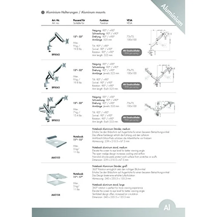 LogiLink BP0052 3-fach Monitor-Schreibtischständer 7 kg Belastung, 33,02-81,28 cm (13-32 Zoll) Silber – Bild 8