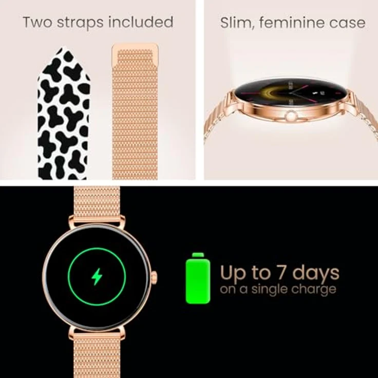 FOREVER Smartwatch Lucca Damen Roségold – Elegante Damen Smartwatch mit AMOLED Display, Bluetooth Anrufen, Fitness- & Gesundheitstracking, IP68 wasserdicht, 2 Armbänder – Bild 2