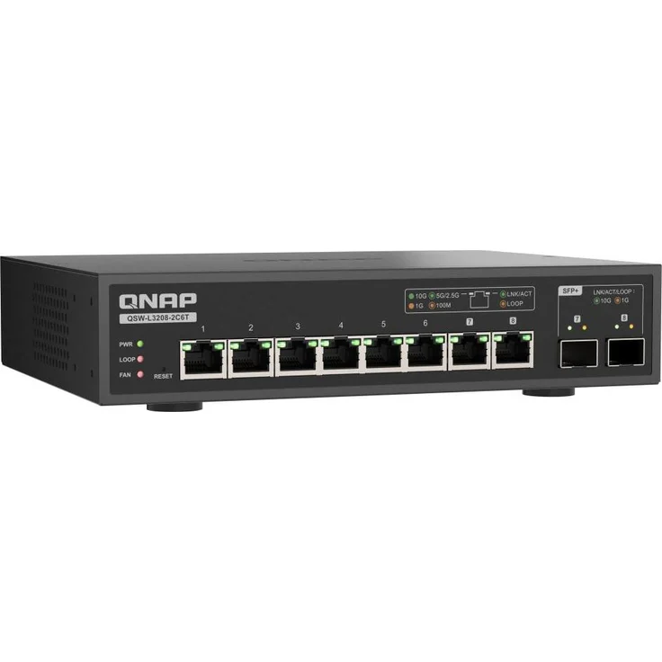 QNAP QSW-L3208-2C6T, 8-Port 10Gbps Managed Netzwerk Switch mit 160 Gbit/s Switching-Kapazität, Schwarz