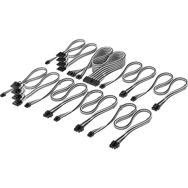 Corsair Elite Premium Pro-Kit, Netzteilkabel mit Einzeln Ummantelten Typ 5, Flache Kabelkämme, Dreilagiges Mesh-Paracord-Design, Schwarz/Weiß – Bild 1