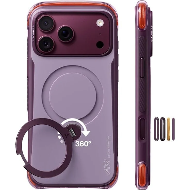 Torras Ostand Q3 Air Pro, Handyhülle mit Dual-Layer-Airbag-Schutz und drehbarem Ständer, violet summit purple, für iPhone 18 Pro