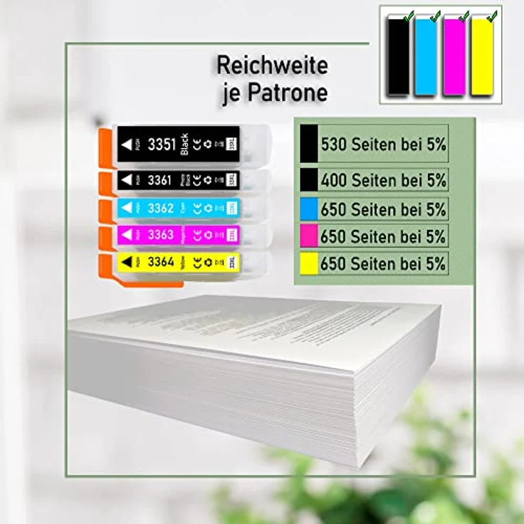 Druckerparadies 20er Multipack für Epson 33XL Tintenpatronen, 25ml Schwarz & 15ml Fotoschwarz/Cyan/Magenta/Gelb, für XP530/XP540/XP630/XP635/XP640/XP645/XP830/XP900/XP7100 – Bild 5