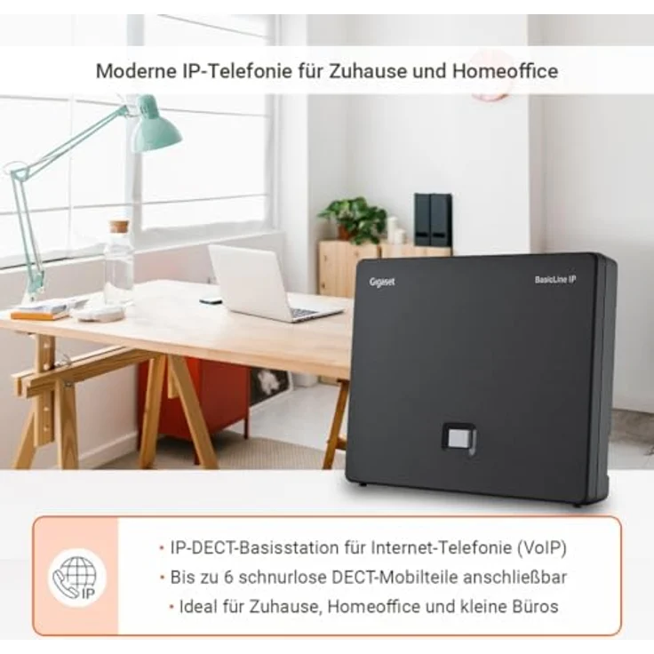 Gigaset BasicLine IP DECT Telefonbasis, HD-Sprachqualität für bis zu 6 Mobilteile, Schwarz – Bild 2