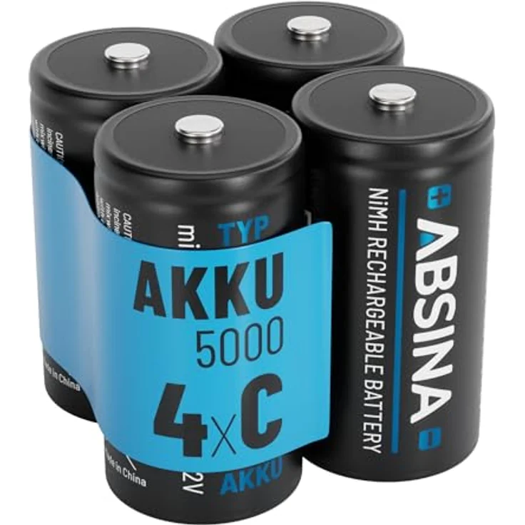 ABSINA 4X Batterien C Baby LR 14 wiederaufladbar 5000 mit geringer Selbstentladung - NiMH Akku mit min. 4500mAh & 1,2V - Baby C Akku, schwermetallfrei – Bild 1