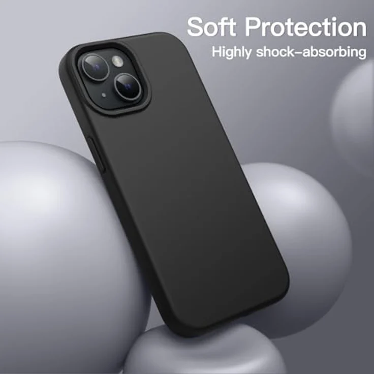 JETech Silikon Hülle für iPhone 14, Ganzkörper Schutzcase mit seidig-weicher Oberfläche, stoßfest und mit Mikrofaser-Futter, Schwarz – Bild 4