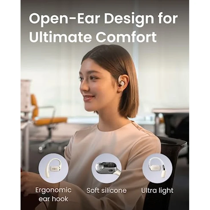 SHOKZ OpenFit True Wireless Earbuds (TWS), Open Ear Bluetooth Kabellose Kopfhörer, Audio-Exzellenz mit OpenBass Algorithmus, 28 Stunden Laufzeit, Begleiter bei Büroarbeit/Freizeit/Sports, Beige – Bild 2