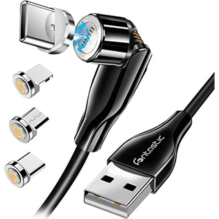 Fontastic Cavo Magnetico di Ricarica e Dati USB 3-in-1 Ruotabile 540&deg 1,2m Nero Nero 1,2 metri