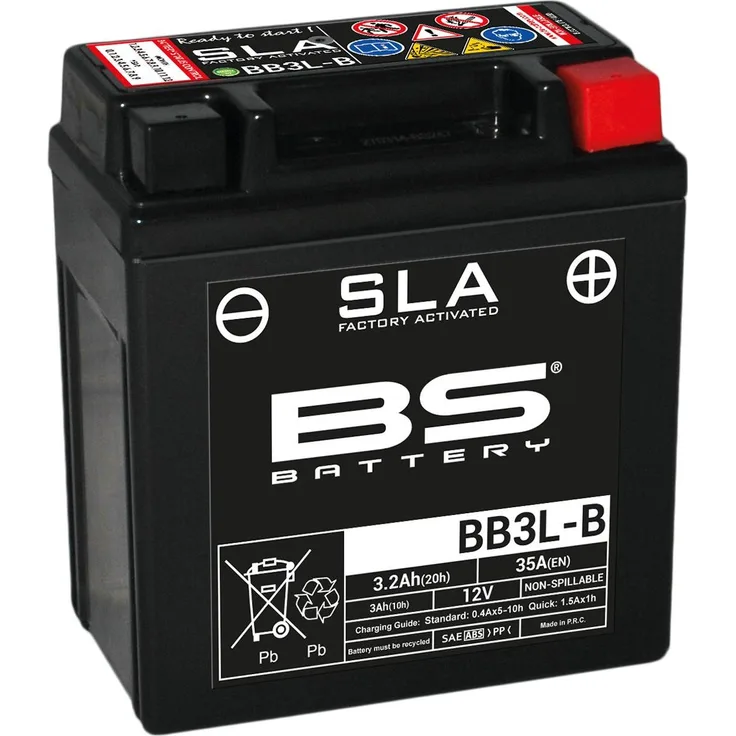 BS Battery BB3L-B, Wartungsfreie AGM-Batterie, 12V 3,2Ah, werkseitig aktiviert, hohe Vibrationsfestigkeit