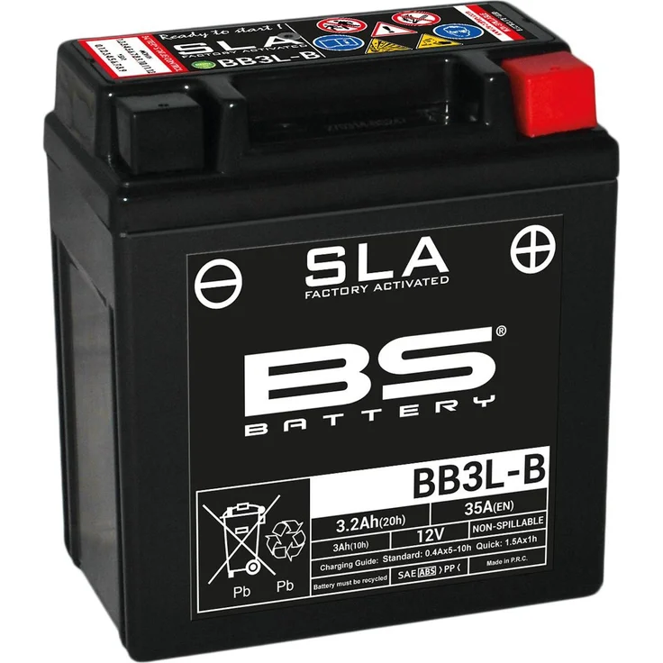 BS Battery BB3L-B, Wartungsfreie AGM-Batterie, 12V 3,2Ah, werkseitig aktiviert, hohe Vibrationsfestigkeit