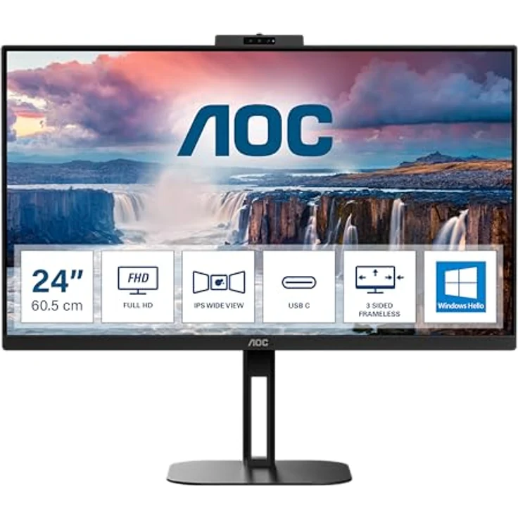 AOC 24V5CW 24 Zoll FHD Monitor, Webcam, Lautsprecher, höhenverstellbar, schwarz – Bild 2