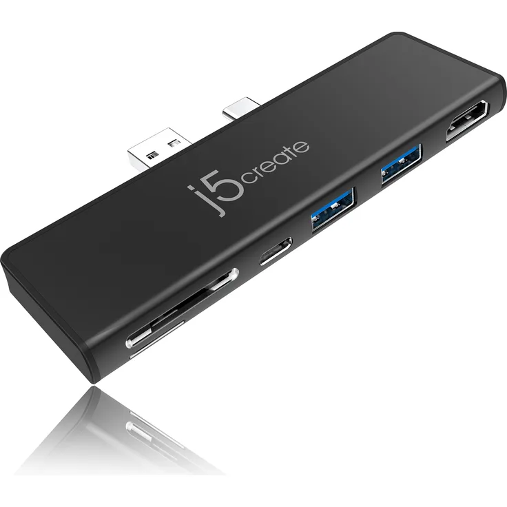 j5create JCD324B-N Ultradrive Minidock für Surface Pro 7, 7-in-1 Hub mit 4K HDMI, USB 3.0, USB-C Power Delivery 3.0, kompaktes Design