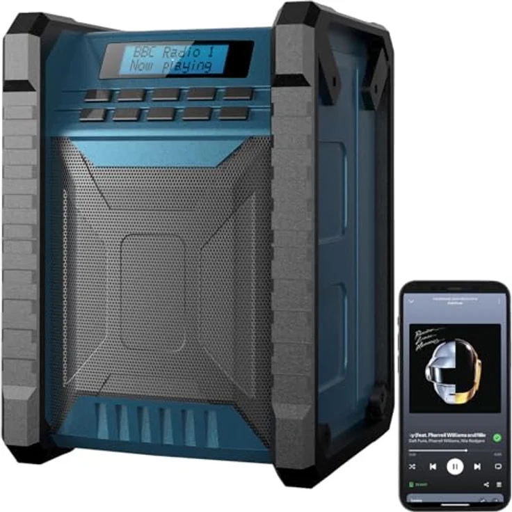 auvisio Radio: Digitales DAB+/FM-Baustellenradio, Bluetooth, 80 Watt, IP54, Akku (schwarz) – Bild 1
