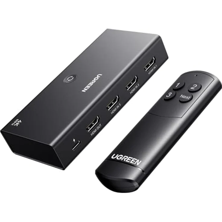 UGREEN HDMI Switch 3 in 1 Out, 4K@60Hz HDMI Splitter mit Fernbedienung, unterstützt HDR10+ und HDCP2.2, kompatibel mit PS5/4/3, Xbox, Blu-ray Player – Bild 1