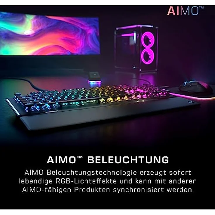 Roccat Vulcan II – Mechanische PC Gaming-Tastatur, anpassbare RGB-Beleuchtung, abnehmbare Handballenauflage, Titan II Linear Schalter, Aluminiumplatte, Schwarz – Bild 4
