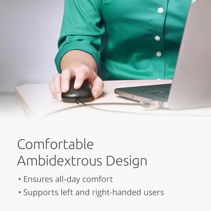 Kensington Mouse-in-a-Box EQ, kabelgebundene PC-Maus, beidhändiges Design, 54 % Post-Consumer-Kunststoff, Schwarz – Bild 3