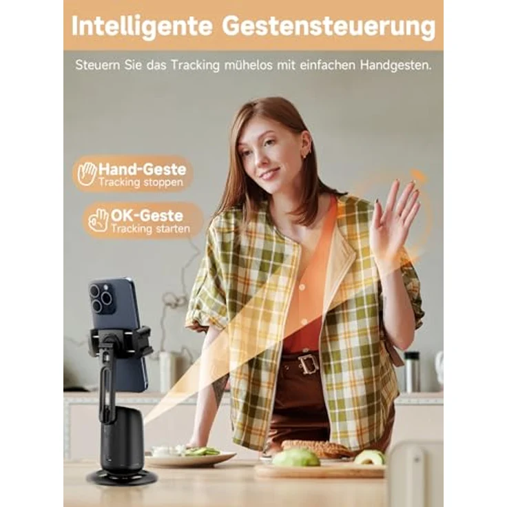 Rollei Easy Creator Desktop AI, Stativ mit AI-Tracking, Gestensteuerung und 360°-Drehung, kompaktes Design für Streaming und Präsentationen – Bild 3