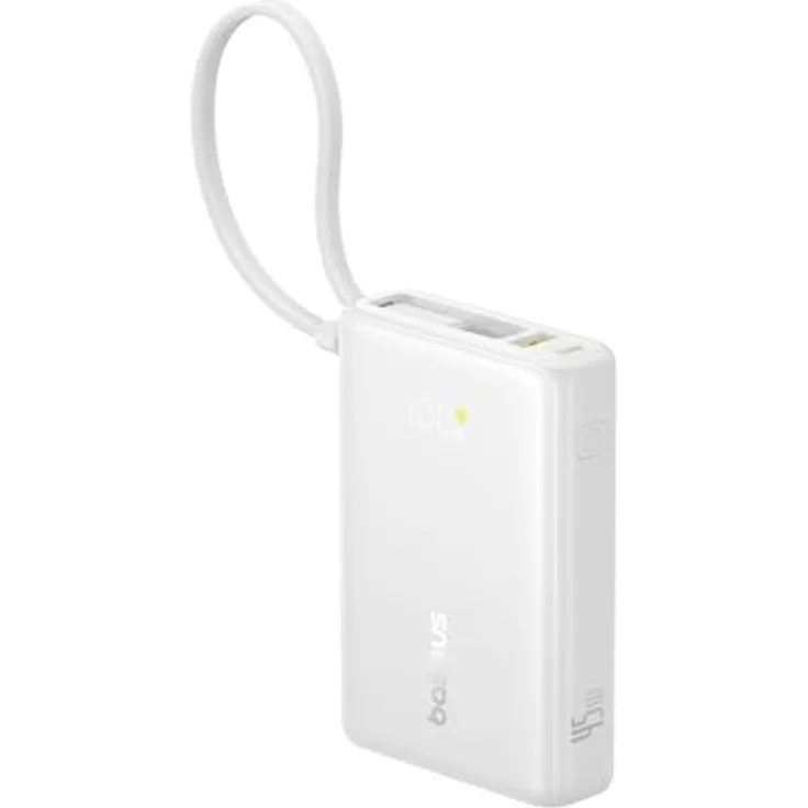Baseus PicoGo 10000mAh Powerbank, 45W Schnellladung, kompaktes Design, Weiss