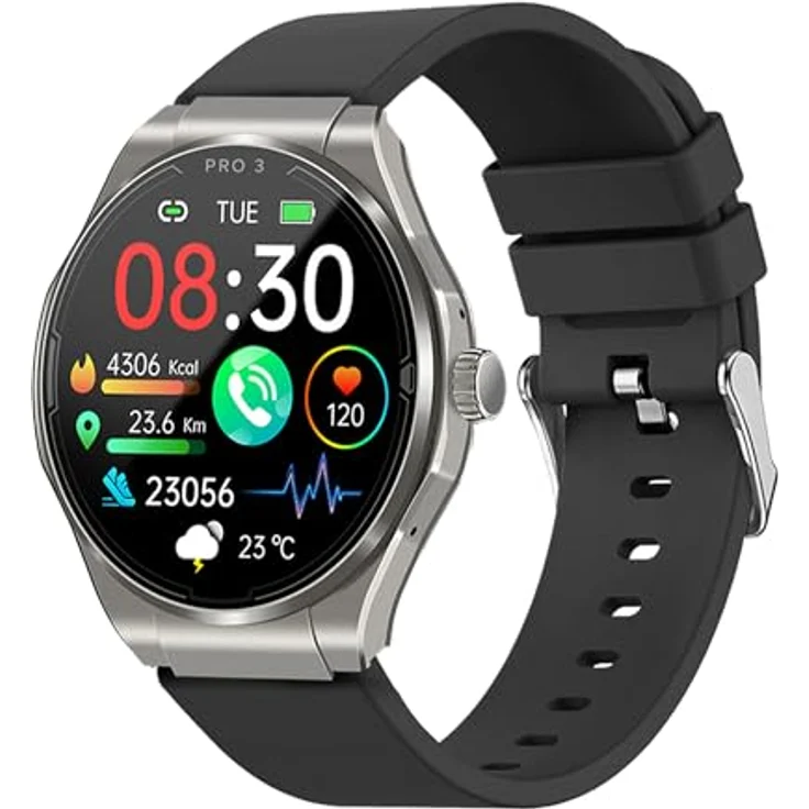 Knauermann PRO 3 (2024) Silber - Gesundheitsuhr Smartwatch mit EKG, HRV, SOS-Funktion und AMOLED-Display - Telefoniefunktion, Schlafapnoe, Edition 1, 14-24, rund – Bild 1