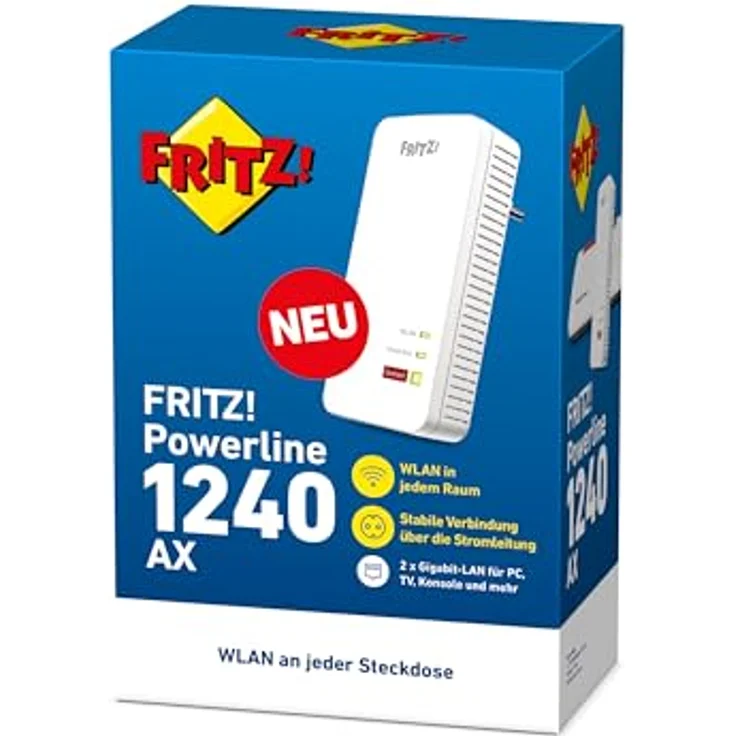 AVM Fritz!Powerline 1240 AX Single Adapter (Gigabit-Powerline mit Wi-Fi 6, WLAN-Access Point, ideal für Media-Streaming, HD-Videos, Internet-TV, 1.200 MBit/s, deutschsprachige Version) – Bild 3