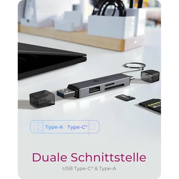 ICY Box IB-CR203-CU3, 3-in-1 Kartenleser USB-C/A für SD/microSD mit 5 Gbit/s und USB-A Port, kompakt und robust für PC, Notebook, MacBook, Tablet & Smartphone – Bild 4