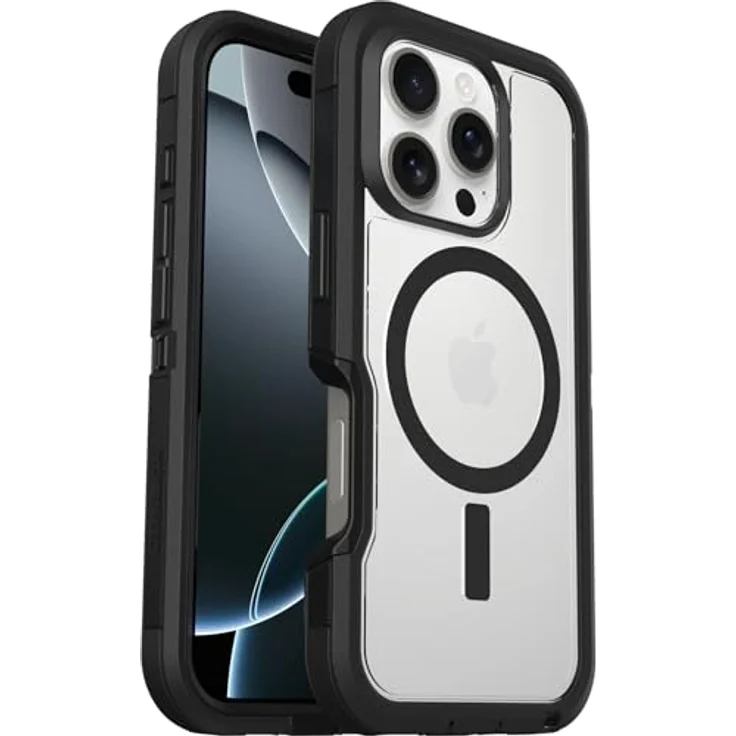 OtterBox Defender Series XT MagSafe Hülle für iPhone 16 Pro, stoßfest, Ultra-robust, transparent/schwarz – Bild 1