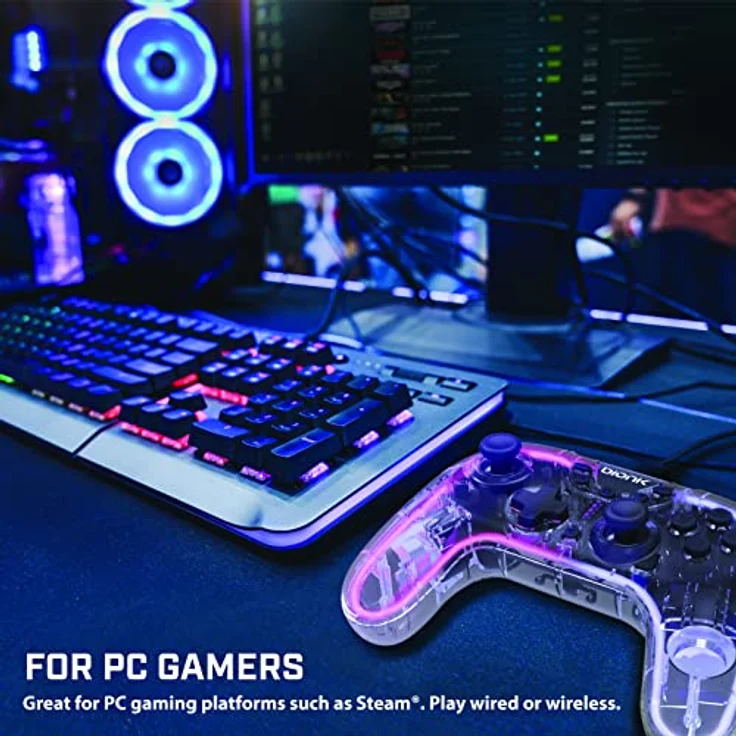 BIONIK Neoglow Switch Wireless Controller Gamepad, kabellos für Android, Nintendo Switch, PC, transparent mit Turbo-Taste – Bild 8