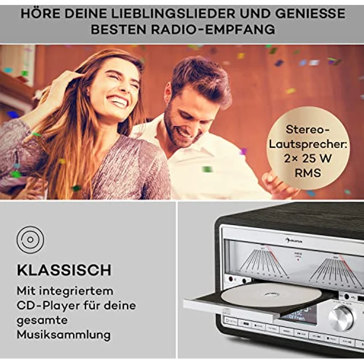 Auna DAB Radio CD-Player für Zuhause, FM/DAB/DAB+ Radio mit Bluetooth und AUX, 25W Abnehmbare Micro-Lautsprecher, LCD-Display, Fernbedienung, MP3, USB & Musik-Streaming, DAB Radio Netzbetrieben, Silber – Bild 3