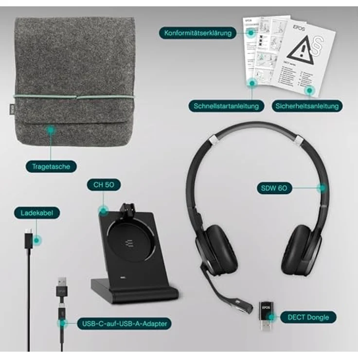 EPOS Impact 5000 Go MS Stereo, DECT Wireless Headset mit Geräuschunterdrückung, Microsoft Teams zertifiziert, 135 m Reichweite, faltbare Ladestation & USB-A Dongle – Bild 5