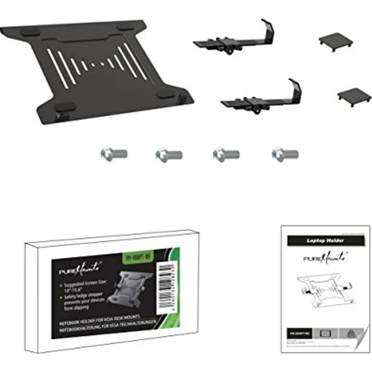 PureMounts PM-Adapt-NB Notebookhalterung für VESA Tischhalterungen, schwarz, mit Silikonfüßen und ausklappbaren Stoppern, kompatibel mit VESA 75x75 und 100x100, für Notebooks von 240mm bis 420mm – Bild 5