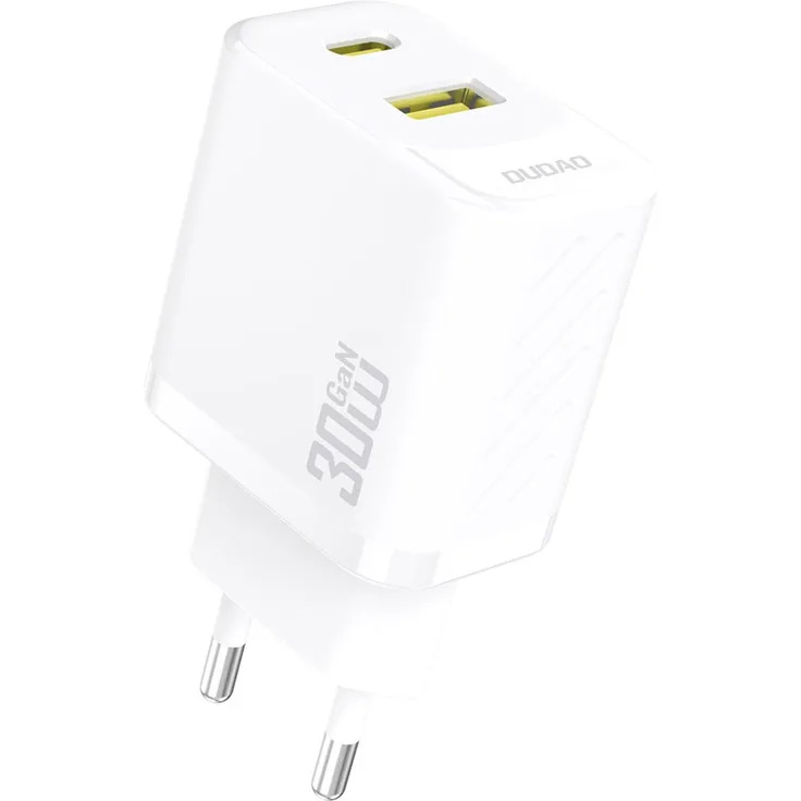 Dudao Dudao A27TEU Adapter, 30W USB-C und USB-A Ladegerät in Weiß mit GaN Technologie