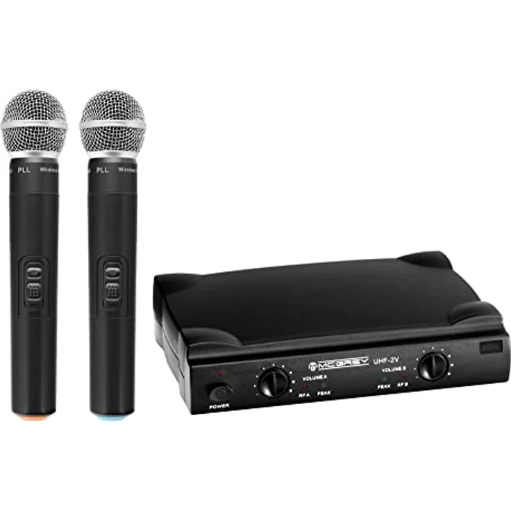 McGrey UHF-2V Dual Funk Mikrofon Set mit 50m Reichweite (Wireless Komplettset mit 2 x Handmikrofon, Betriebsdauer ca. 8 Stunden, 6,3mm Klinke Ausgang) schwarz – Bild 1