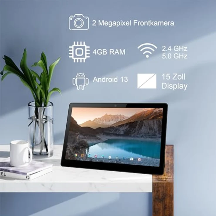 Xoro 15.6" Tablet MegaPAD 1564 Pro3, FullHD Display, Android 13, 64Bit SixCore CPU, 4 GB RAM, 64 GB Flash, WLAN ax, Bluetooth, Gigabit-LAN, PoE+, Kartenleser, USB Type-C, Kamera in schwarz – Bild 4