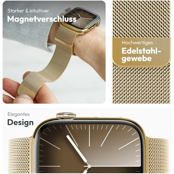 Vonmählen Milanese Loop 2 Armband für Apple Watch 44 | 45 | 46 | 49 mm, Gold, versandkostenfrei – Bild 3