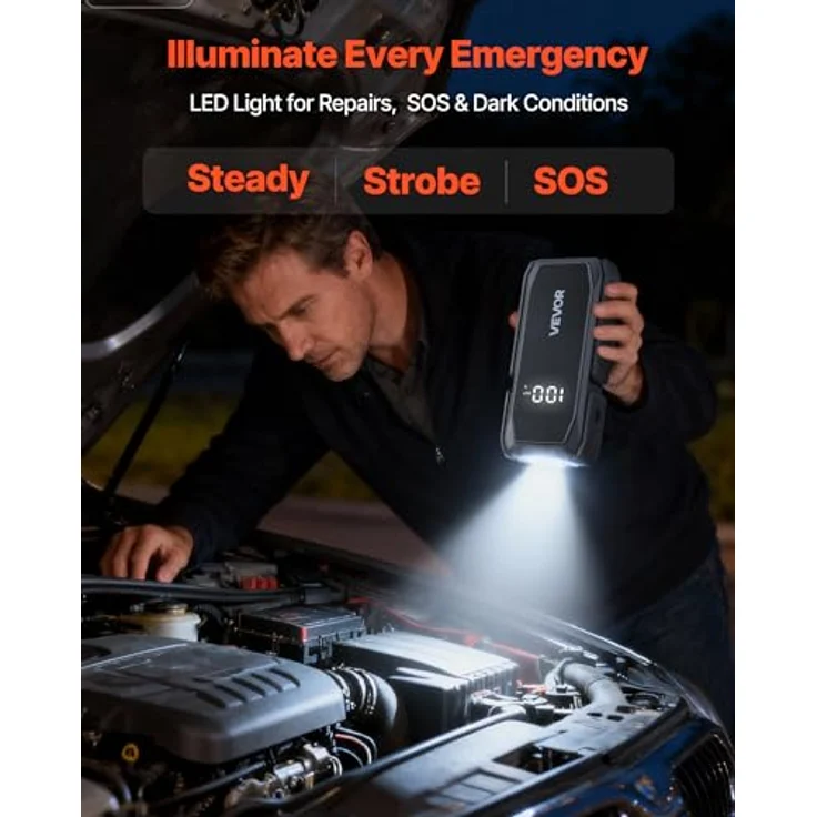 VEVOR Starthilfe Powerbank CP-F78, 1500A Spitzenstrom, LED-Taschenlampe, 10.000 mAh, für 6L Benzin/4L Diesel, tragbarer Booster mit Schnellladung & 12 Sicherheitsschutzfunktionen – Bild 4