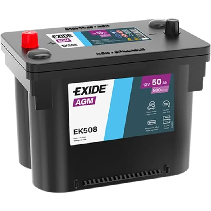 Exide EK508, Starterbatterie AGM mit 50 Ah und 800 A Kälteprüfstrom, 12 V – Bild 1