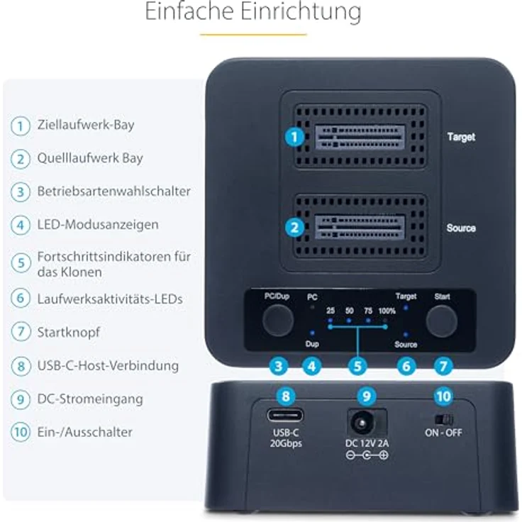 StarTech M2-HDD-DUPLICATOR-N1, 1:1 M.2 NVME DUPLICATOR, SSD + Festplatte Zubehör – Bild 6