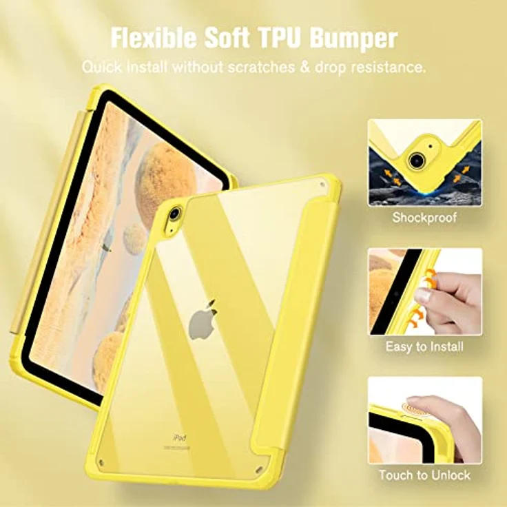 Fintie Hybrid Hülle für iPad 10. Generation 2022 (10.9 Zoll) mit Stifthalter - Stoßfeste Schutzhülle mit transparenter Hartschale auf der Rückseite, Gelb – Bild 4